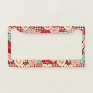 Cozy Cottage Patchwork Heart Plaid Design License Plate Frame
