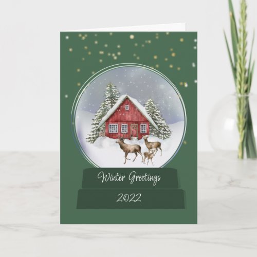 Cozy Cottage Snow Globe Christmas Card