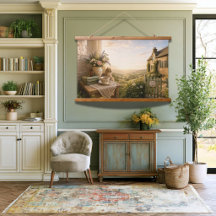 Cozy Cottage Sunset Wall Art with Cat