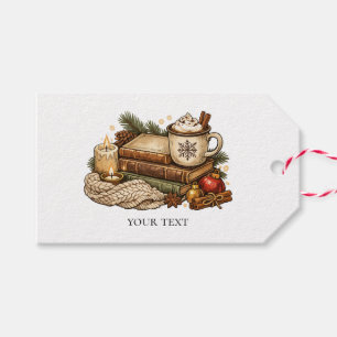 Cozy Cottagecore Christmas Books Hot Cocoa Retro Gift Tags