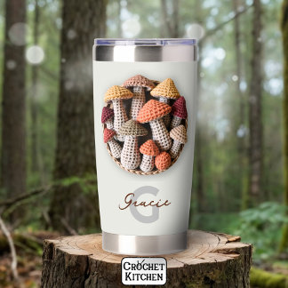 Cozy Cottagecore Crochet Mushroom Basket Name Insulated Tumbler