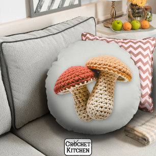 Cozy Cottagecore Crochet Mushroom Fairy Garden Round Pillow