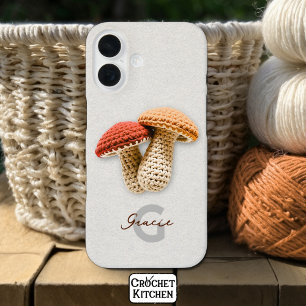 Cozy Cottagecore Crochet Mushroom Monogram Name  iPhone 16 Case