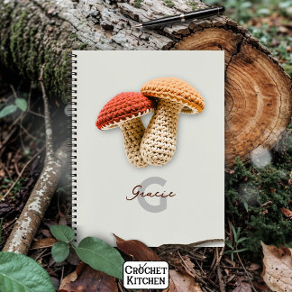 Cozy Cottagecore Crochet Mushroom Monogram Name Notebook