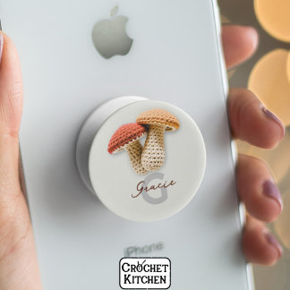 Cozy Cottagecore Crochet Mushroom Monogram Name PopSocket