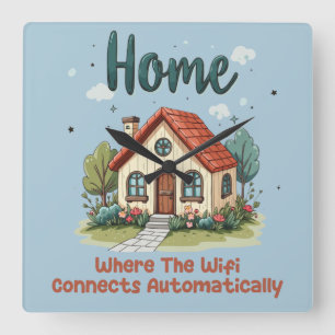 Cozy Cottagecore Home Whimsical House Art Square Wall Clock