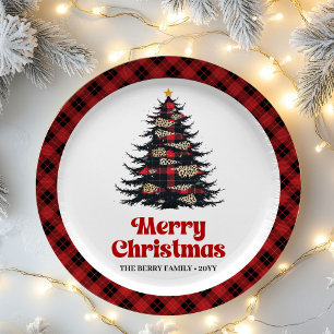 Cozy Cottagecore Plaid Tree Paper Plates