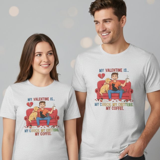 Cozy Couch Critters Coffee Valentine Lovers Gift Tri-Blend Shirt (Creator Uploaded)