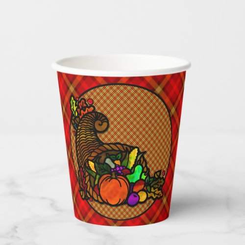 Cozy Country Cornucopia on Plaid Paper Cups