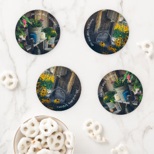 Cozy country cottage porch adorned with flowers  coaster set