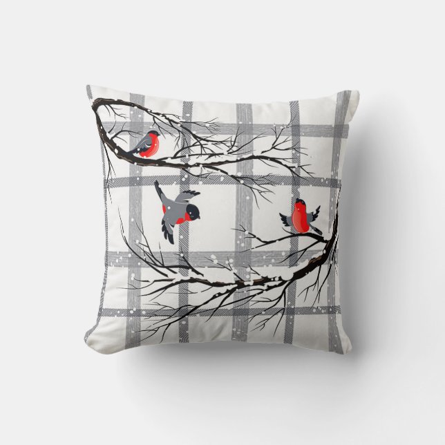 Cozy Country Cottage Winter Birds Throw Pillow (Front)