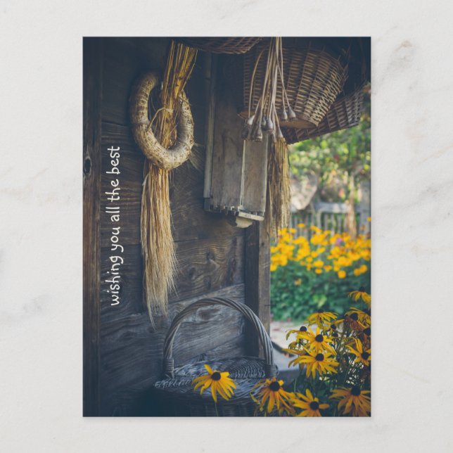 Cozy country cottage with yellow flowers holiday postcard (Front)