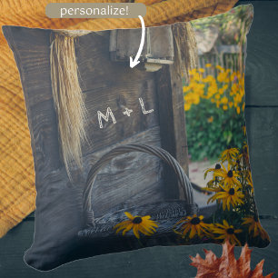 Cozy country cottage with yellow flowers throw pillow