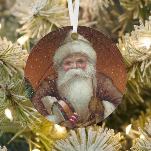 Cozy Country Retro Santa Claus rustic brown Metal Ornament