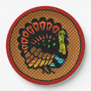 Cozy Country Turkey Plaid Paper Plates
