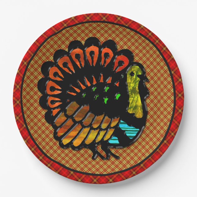 Cozy Country Turkey Plaid  Paper Plates (Front)