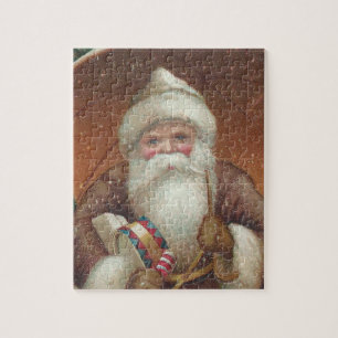 Cozy Country Vintage Santa Claus rustic brown Jigsaw Puzzle