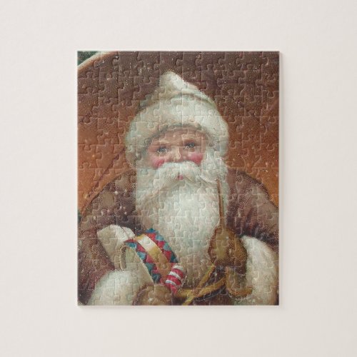 Cozy Country Vintage Santa Claus rustic brown Jigsaw Puzzle