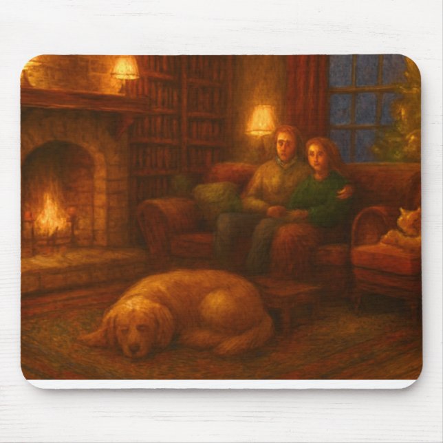Cozy Couple Fireplace Mousepad (Front)