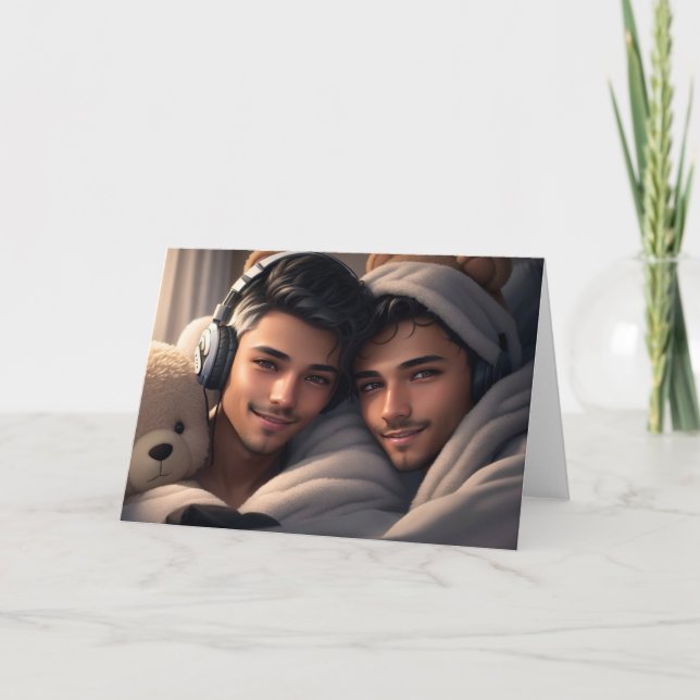 Cozy Couple Gay Greetings Card (Front)