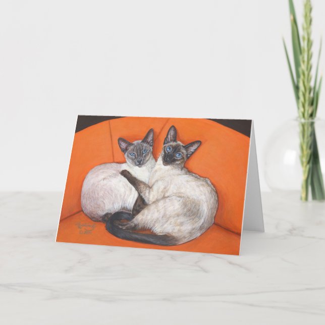 Cozy Couple Siamese Cat Card (Front)
