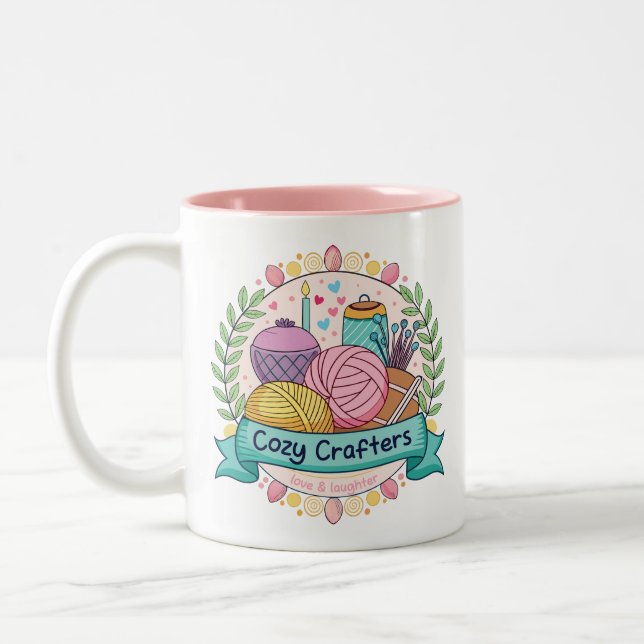 Cozy Crafters Club Two-Tone Coffee Mug (Left)