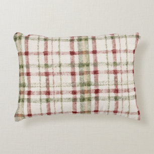 Cozy Cream Green Red Stripes Accent Pillow