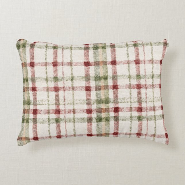 Cozy Cream Green Red Stripes Accent Pillow (Front)