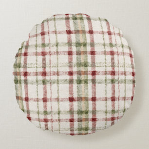 Cozy Cream Green Red Stripes Round Pillow