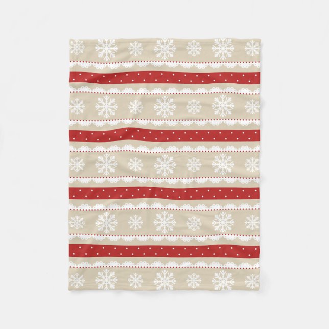 Cozy Cream Red White Snowflakes Christmas Pattern Fleece Blanket (Front)