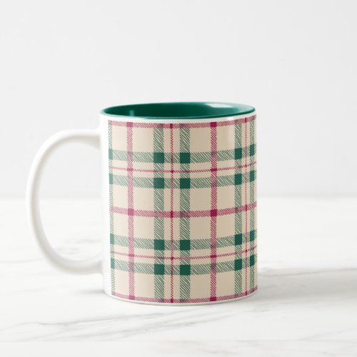 Cozy Cream Tartan Plaid Pink  Green Checkered  Two_Tone Coffee Mug
