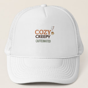 Cozy Creepy & Caffeinated Halloween Coffee Fall  Trucker Hat