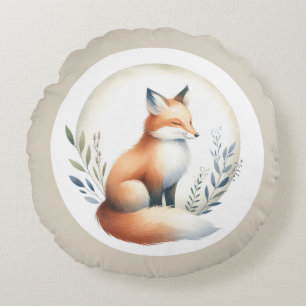 Cozy Critter - Fox Illustration  Round Pillow