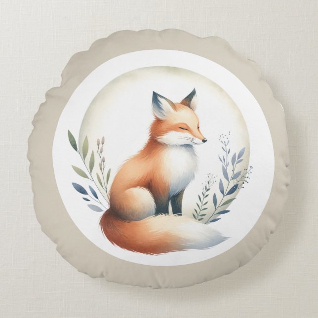 Cozy Critter - Fox Illustration  Round Pillow (Front)
