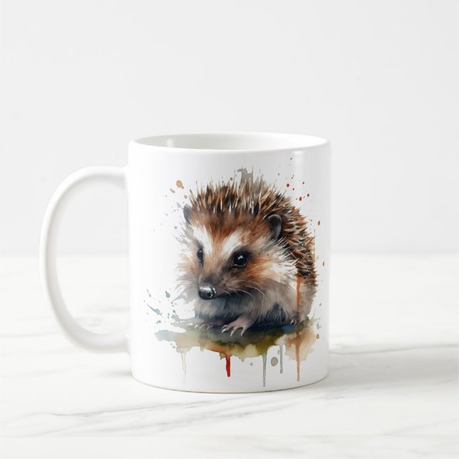 Cozy Critter: Hedgehog in Watercolor Coffee Mug (Left)