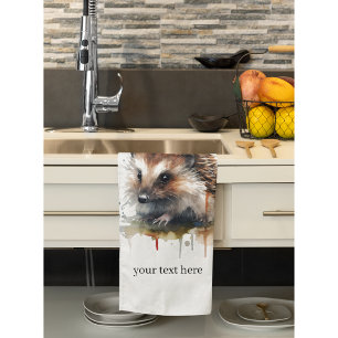 Cozy Critter: Hedgehog in Watercolor, custom Kitchen Towel
