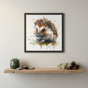 Cozy Critter: Hedgehog in Watercolor Framed Art