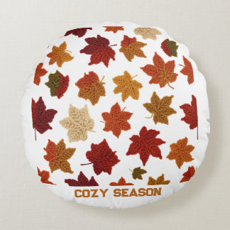 Cozy Crochet Autumn Leaves Pattern Custom Products Round Pillow