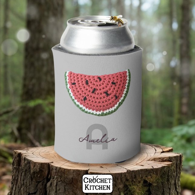 Cozy Crochet Watermelon Fruit Aesthetic Monogram  Can Cooler (Creator Uploaded)