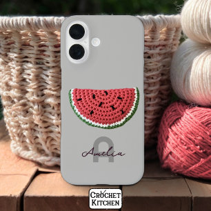 Cozy Crochet Watermelon Fruit Aesthetic Monogram iPhone 16 Case