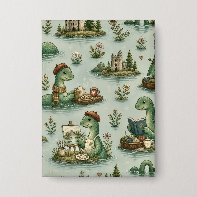 Cozy Cryptids Nessie Loch Ness Monster hobbies  Button (Front)