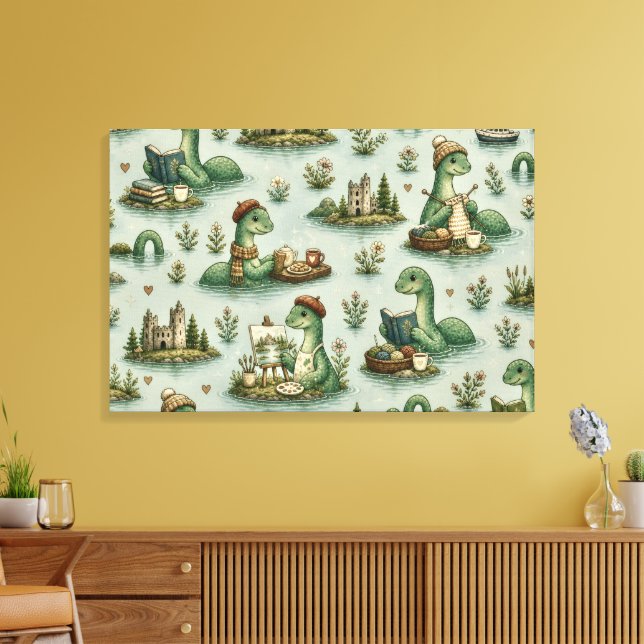 Cozy Cryptids Nessie Loch Ness Monster hobbies  Canvas Print (Insitu(LivingRoom))