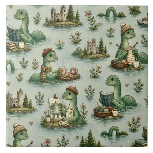Cozy Cryptids Nessie Loch Ness Monster hobbies Ceramic Tile