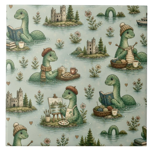 Cozy Cryptids Nessie Loch Ness Monster hobbies  Ceramic Tile (Front)