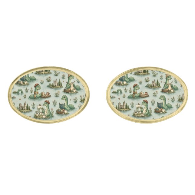 Cozy Cryptids Nessie Loch Ness Monster hobbies  Cufflinks (Front)