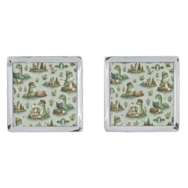 Cozy Cryptids Nessie Loch Ness Monster hobbies  Cufflinks (Front)
