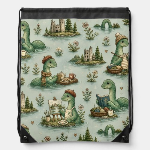 Cozy Cryptids Nessie Loch Ness Monster hobbies  Drawstring Bag