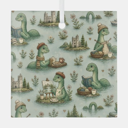 Cozy Cryptids Nessie Loch Ness Monster hobbies  Glass Ornament