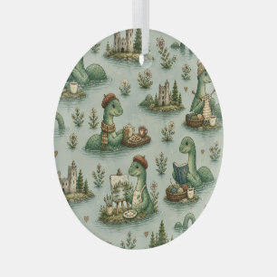 Cozy Cryptids Nessie Loch Ness Monster hobbies Glass Ornament