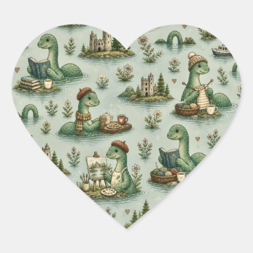 Cozy Cryptids Nessie Loch Ness Monster hobbies  Heart Sticker